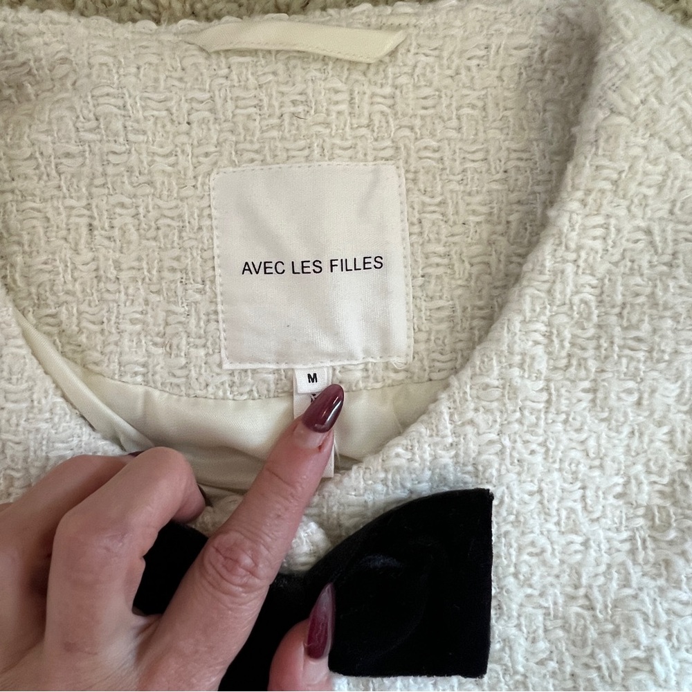 Avec Les Filles Ivory Cream Black Bow Cardigan Blazer NWT - Picture 11 of 16